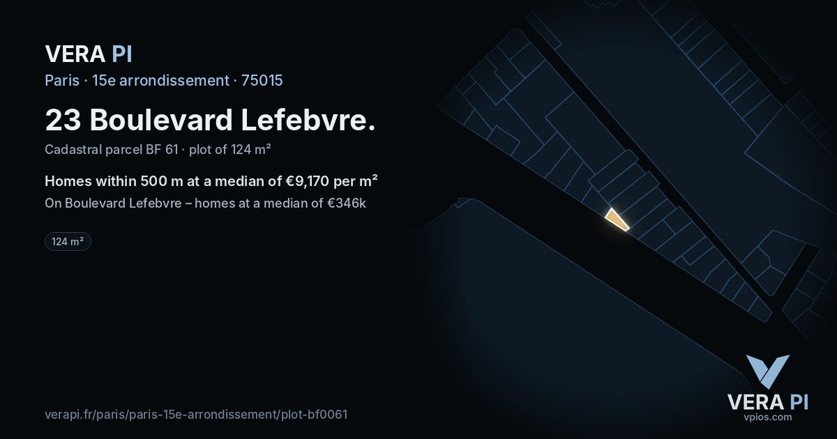 23 Boulevard Lefebvre, 15e arrondissement at night – the plot lit, the parcels around coloured by the prices near them