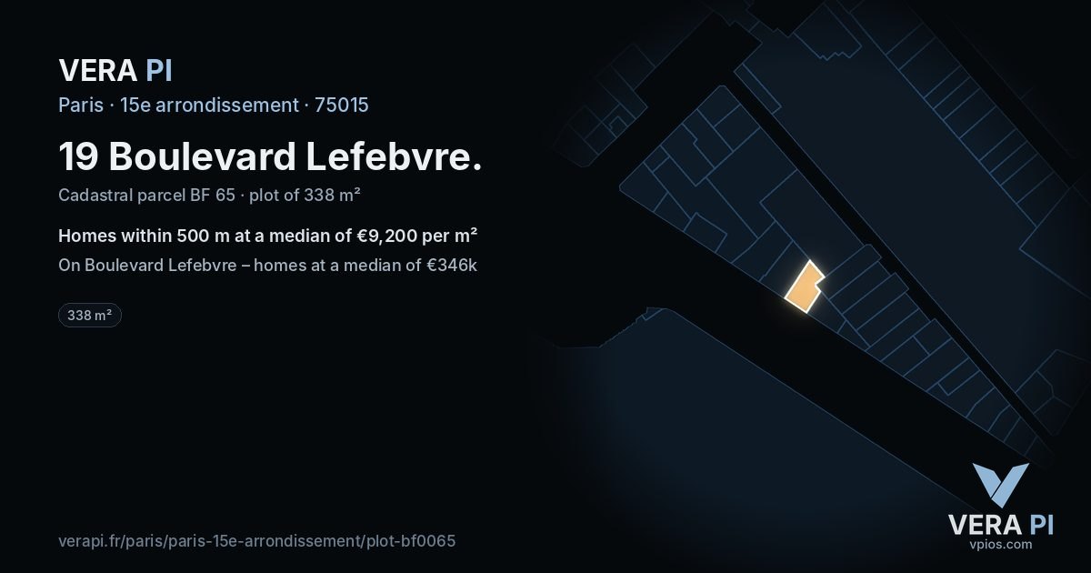 19 Boulevard Lefebvre, 15e arrondissement at night – the plot lit, the parcels around coloured by the prices near them