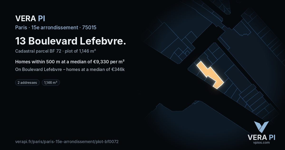 13 Boulevard Lefebvre, 15e arrondissement at night – the plot lit, the parcels around coloured by the prices near them