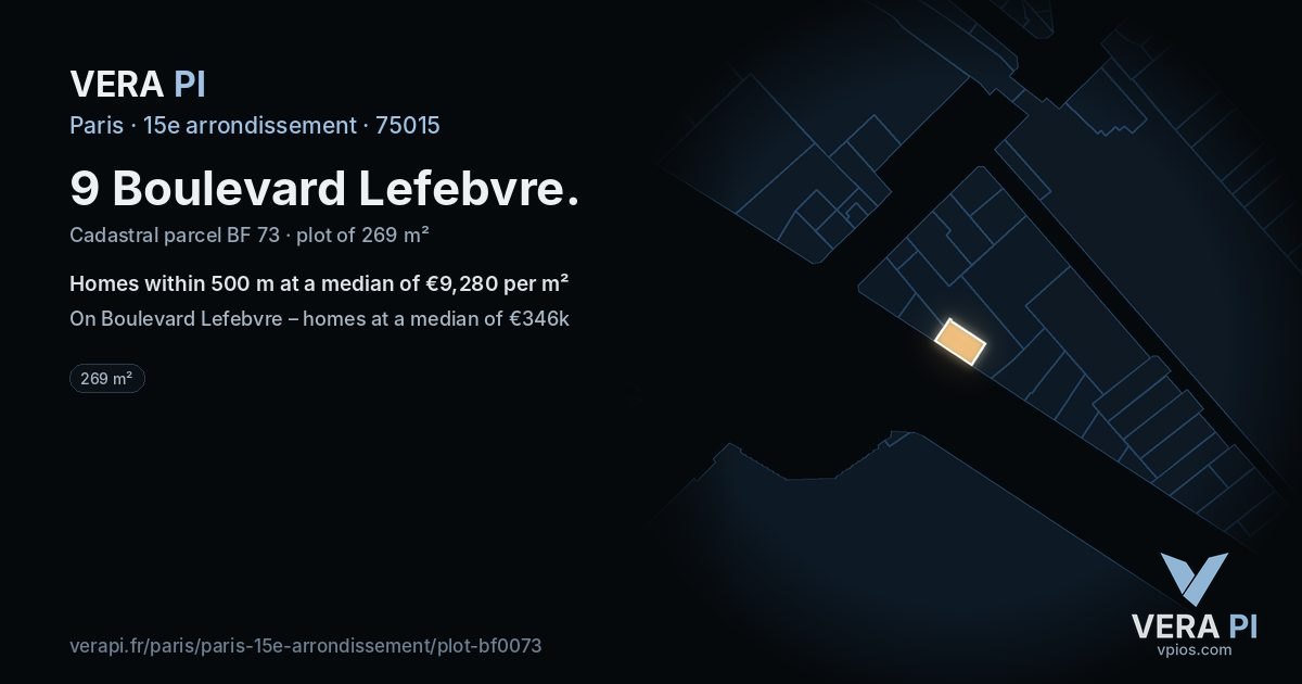 9 Boulevard Lefebvre, 15e arrondissement at night – the plot lit, the parcels around coloured by the prices near them