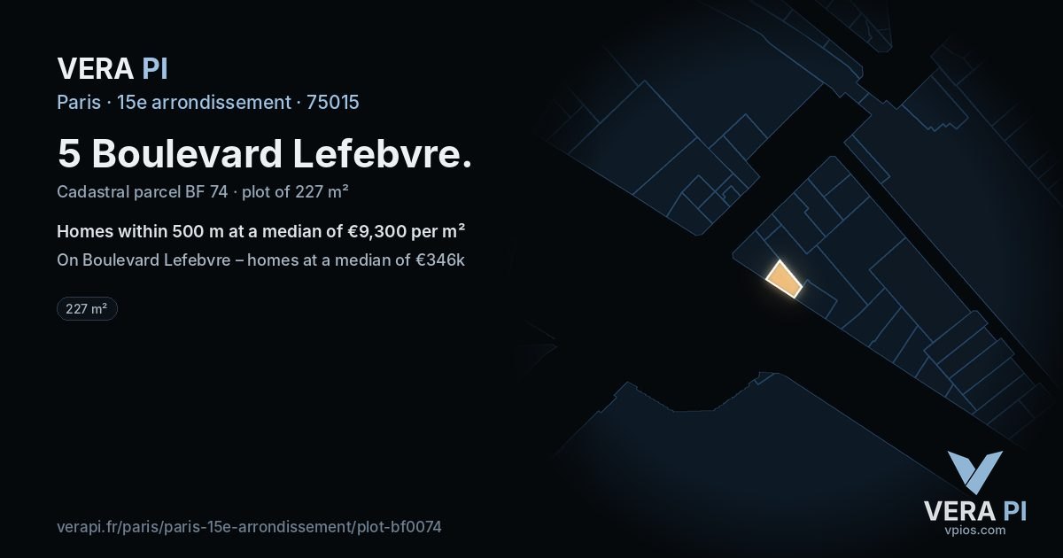 5 Boulevard Lefebvre, 15e arrondissement at night – the plot lit, the parcels around coloured by the prices near them