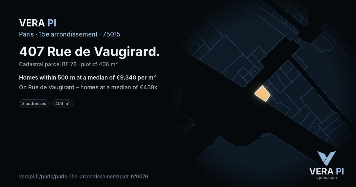 407 Rue de Vaugirard, 15e arrondissement at night – the plot lit, the parcels around coloured by the prices near them