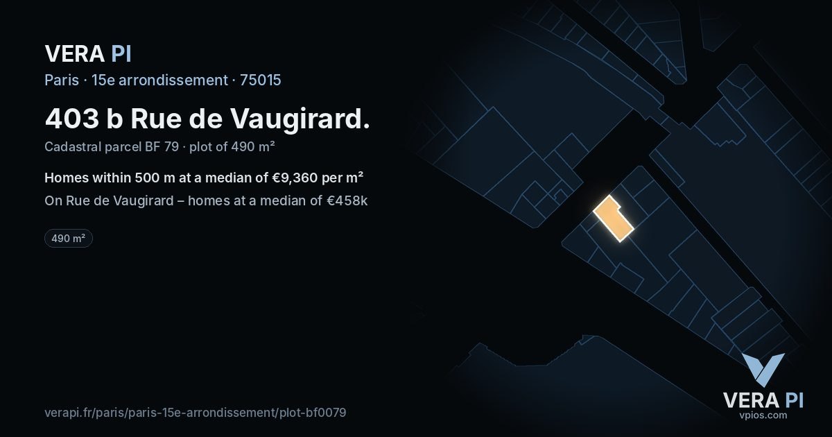 403 b Rue de Vaugirard, 15e arrondissement at night – the plot lit, the parcels around coloured by the prices near them