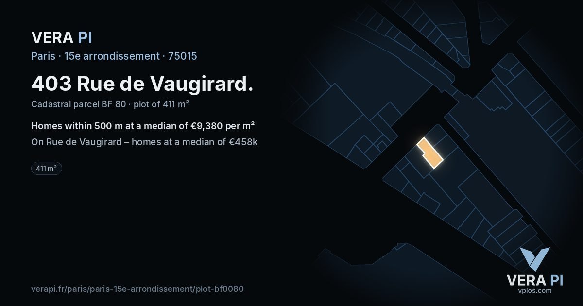 403 Rue de Vaugirard, 15e arrondissement at night – the plot lit, the parcels around coloured by the prices near them