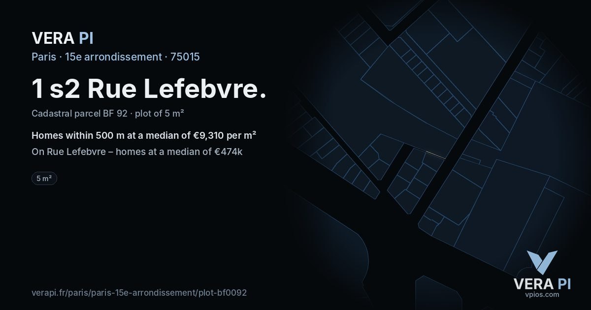 1 s2 Rue Lefebvre, 15e arrondissement at night – the plot lit, the parcels around coloured by the prices near them