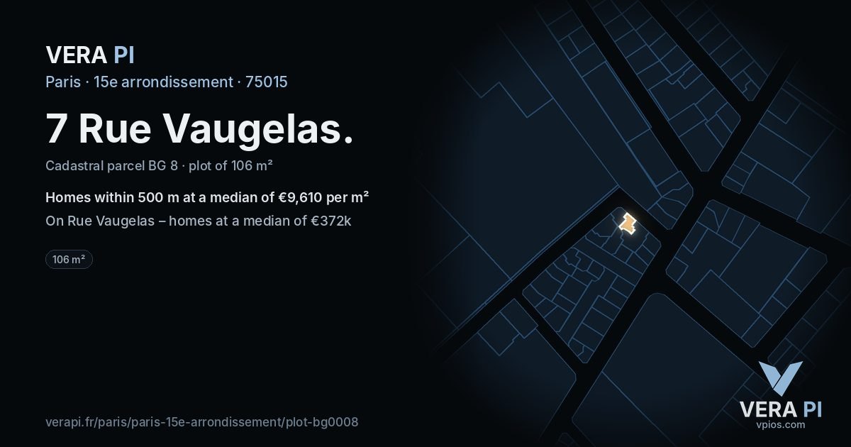 7 Rue Vaugelas, 15e arrondissement at night – the plot lit, the parcels around coloured by the prices near them