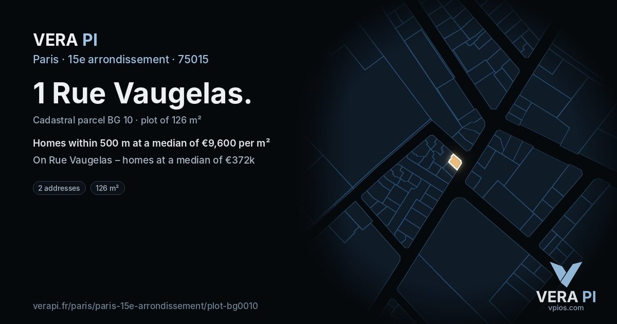 1 Rue Vaugelas, 15e arrondissement at night – the plot lit, the parcels around coloured by the prices near them