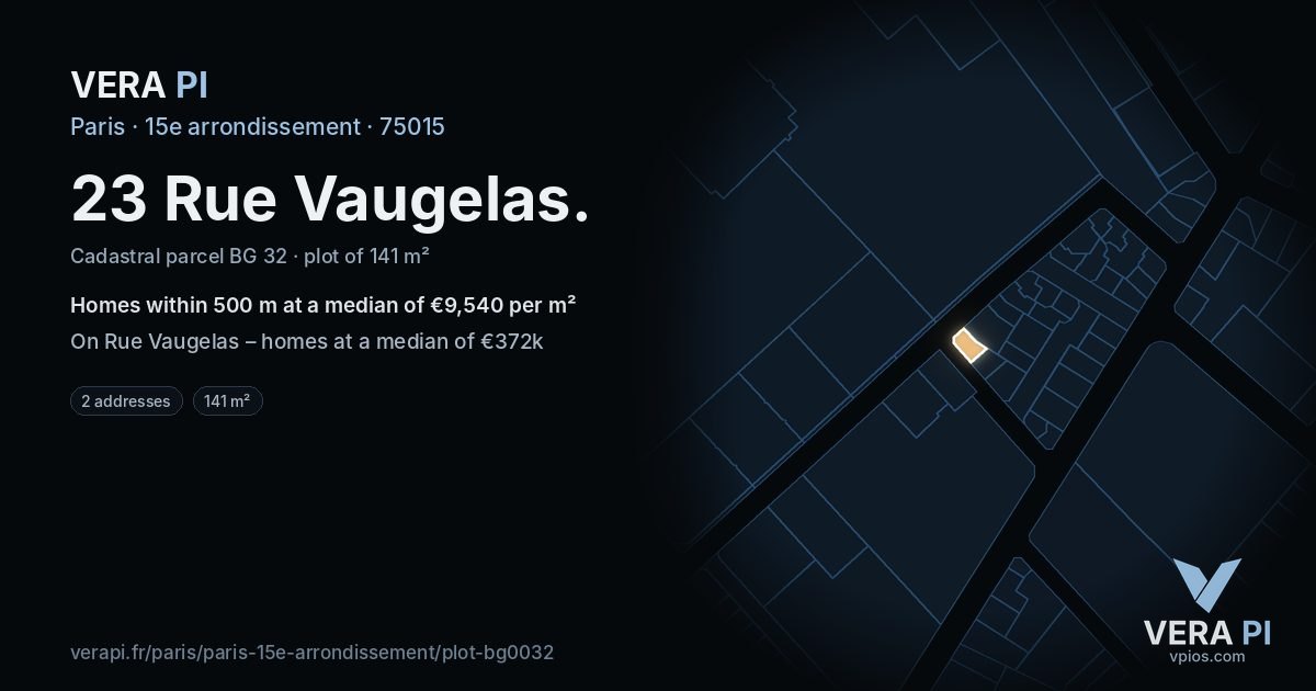 23 Rue Vaugelas, 15e arrondissement at night – the plot lit, the parcels around coloured by the prices near them