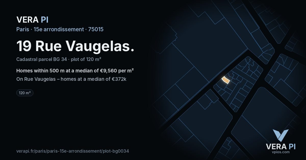 19 Rue Vaugelas, 15e arrondissement at night – the plot lit, the parcels around coloured by the prices near them