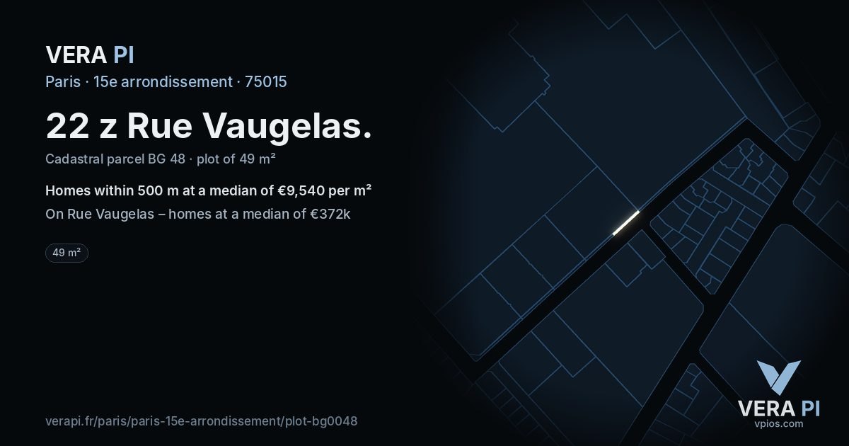 22 z Rue Vaugelas, 15e arrondissement at night – the plot lit, the parcels around coloured by the prices near them