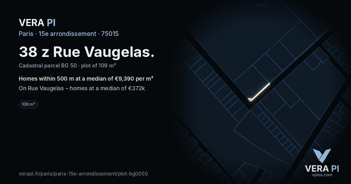 38 z Rue Vaugelas, 15e arrondissement at night – the plot lit, the parcels around coloured by the prices near them