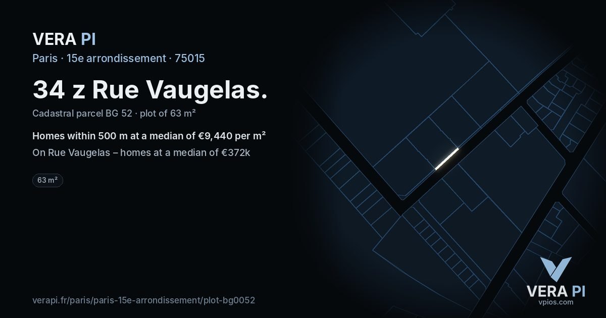 34 z Rue Vaugelas, 15e arrondissement at night – the plot lit, the parcels around coloured by the prices near them