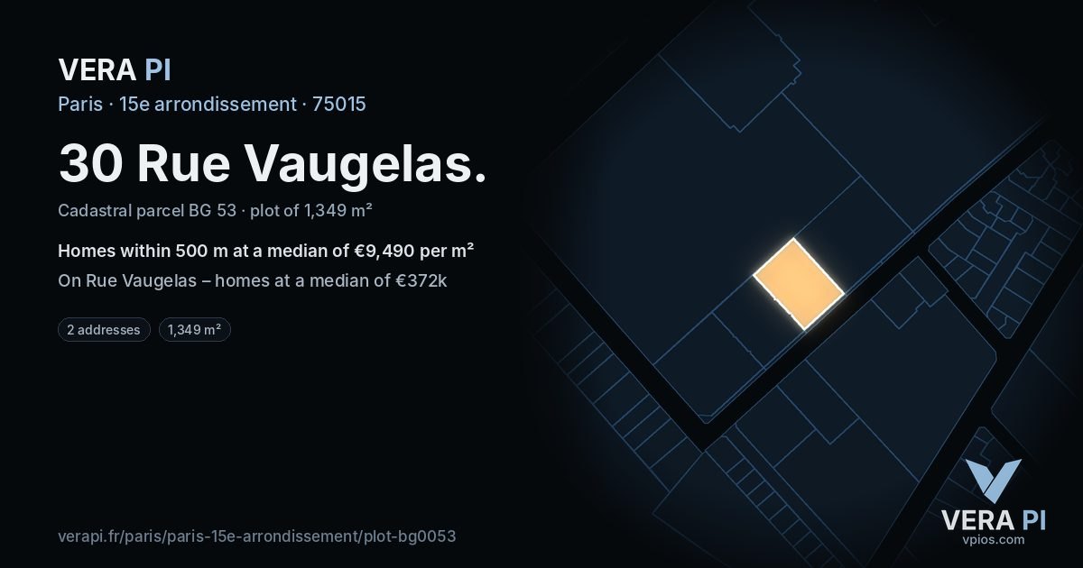 30 Rue Vaugelas, 15e arrondissement at night – the plot lit, the parcels around coloured by the prices near them
