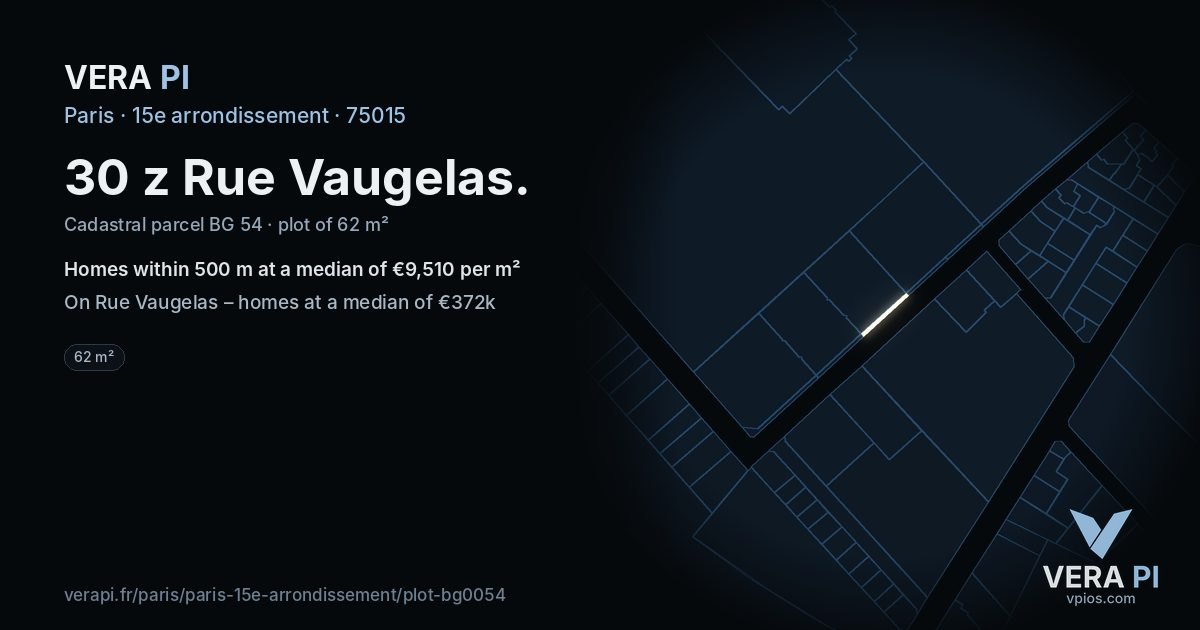 30 z Rue Vaugelas, 15e arrondissement at night – the plot lit, the parcels around coloured by the prices near them