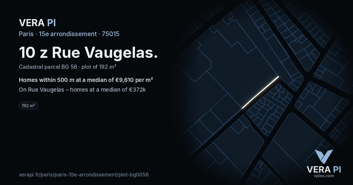 10 z Rue Vaugelas, 15e arrondissement at night – the plot lit, the parcels around coloured by the prices near them