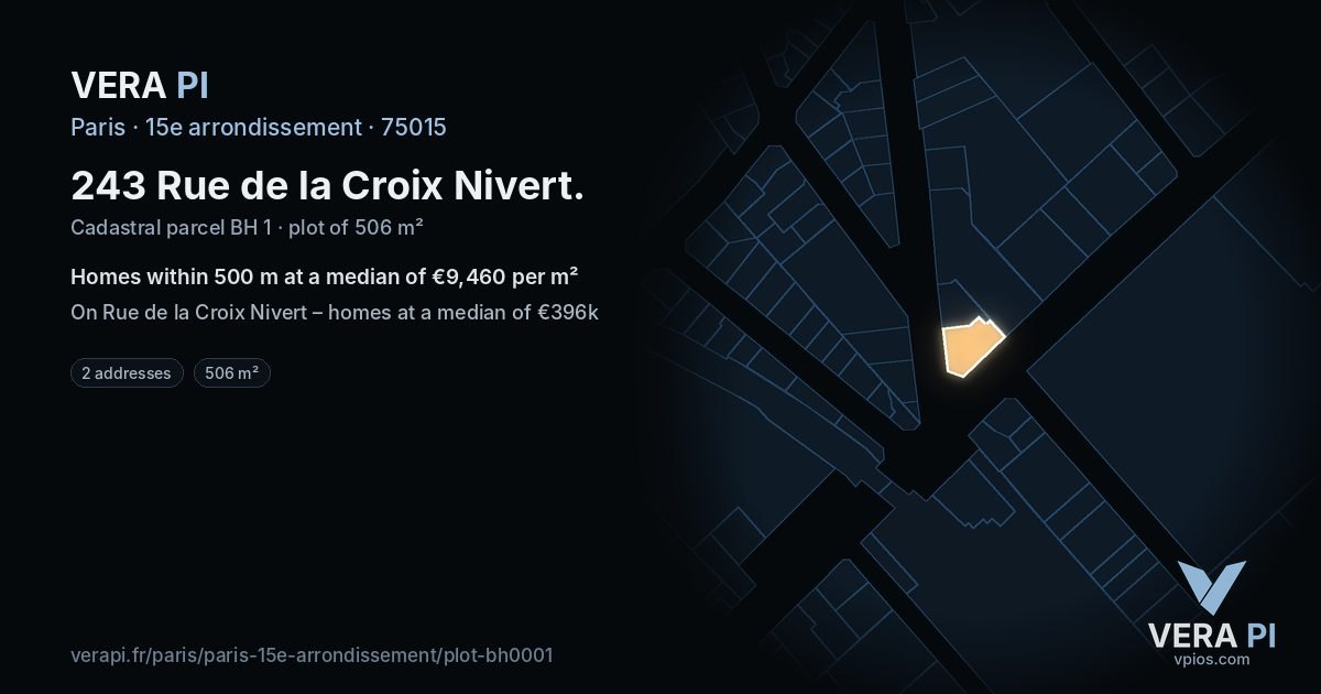 243 Rue de la Croix Nivert, 15e arrondissement at night – the plot lit, the parcels around coloured by the prices near them