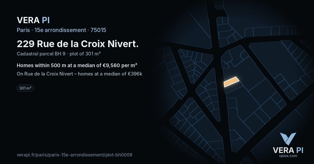 229 Rue de la Croix Nivert, 15e arrondissement at night – the plot lit, the parcels around coloured by the prices near them