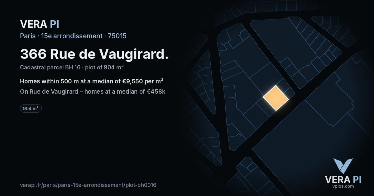 366 Rue de Vaugirard, 15e arrondissement at night – the plot lit, the parcels around coloured by the prices near them
