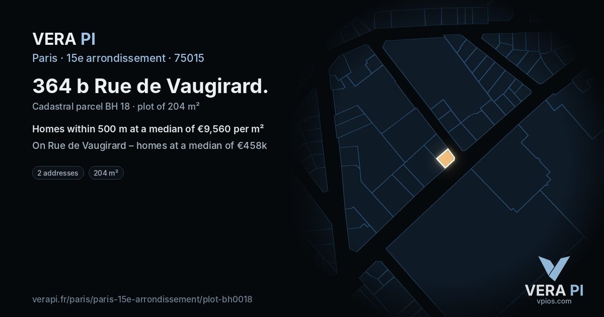 364 b Rue de Vaugirard, 15e arrondissement at night – the plot lit, the parcels around coloured by the prices near them