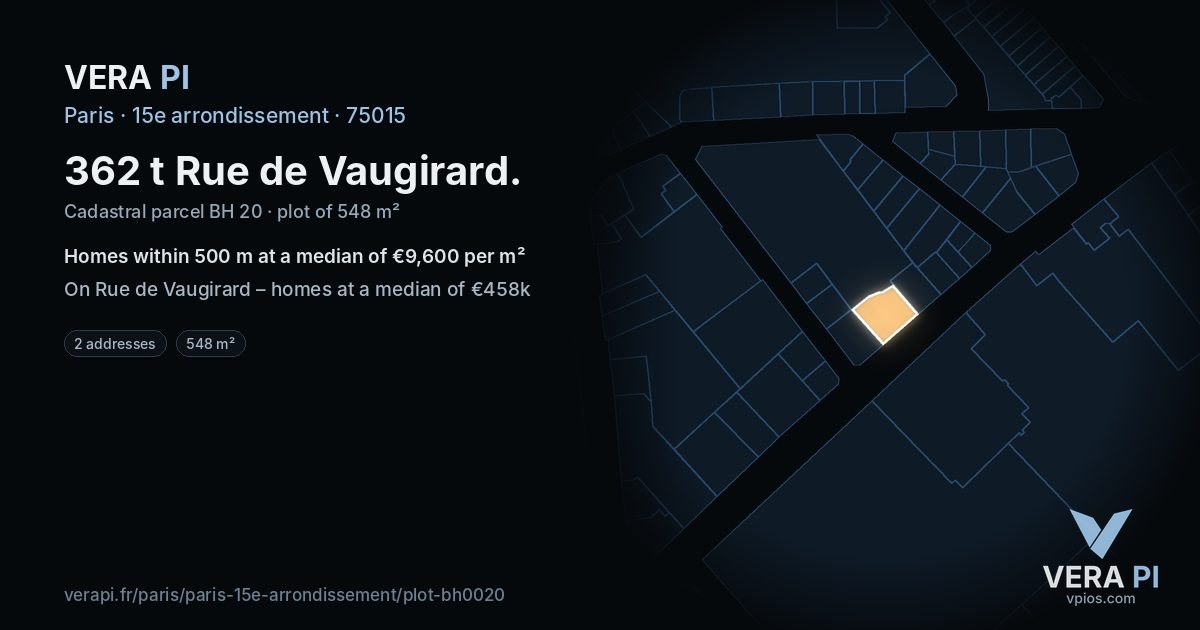 362 t Rue de Vaugirard, 15e arrondissement at night – the plot lit, the parcels around coloured by the prices near them
