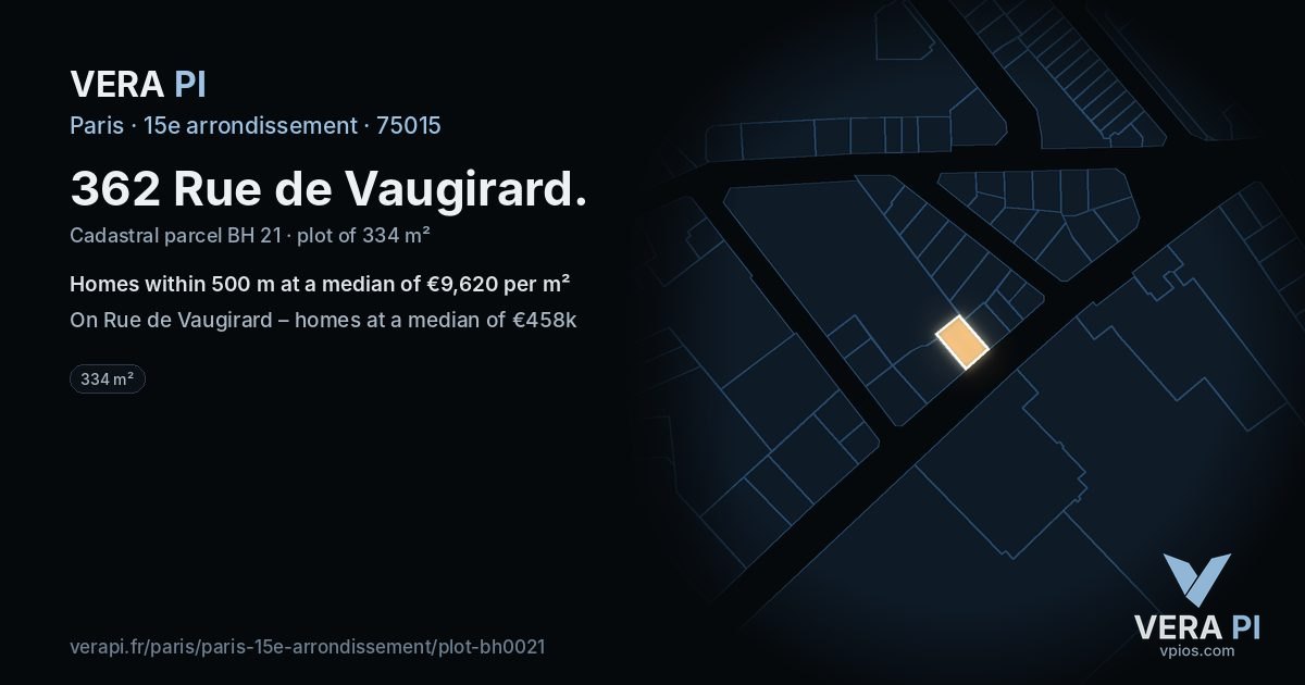 362 Rue de Vaugirard, 15e arrondissement at night – the plot lit, the parcels around coloured by the prices near them