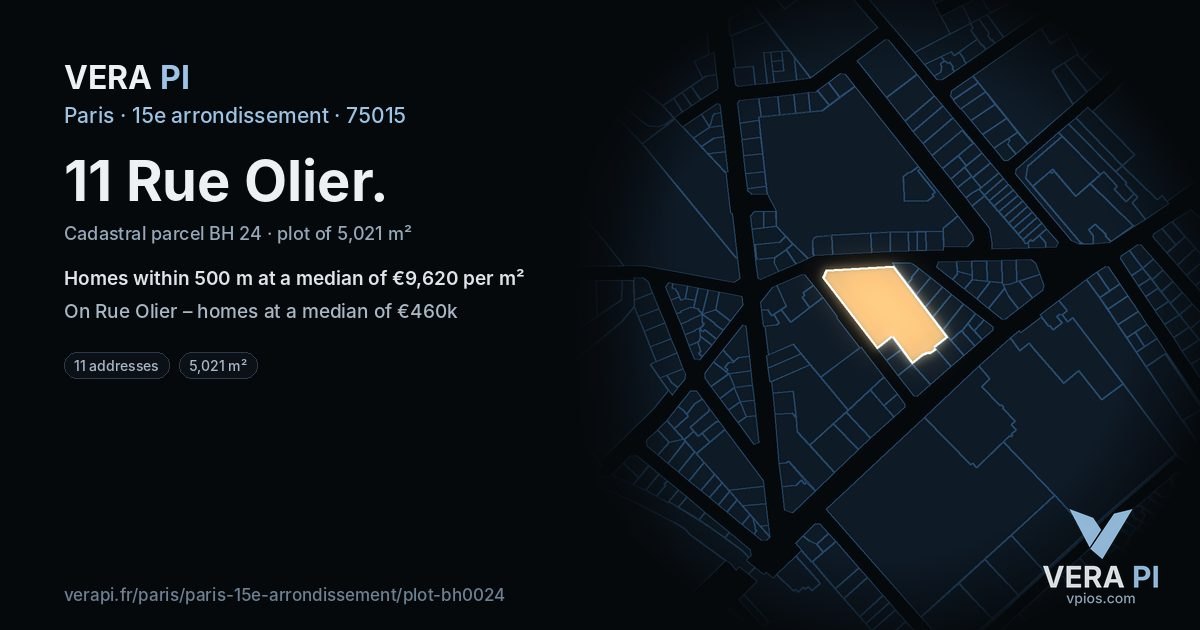 11 Rue Olier, 15e arrondissement at night – the plot lit, the parcels around coloured by the prices near them