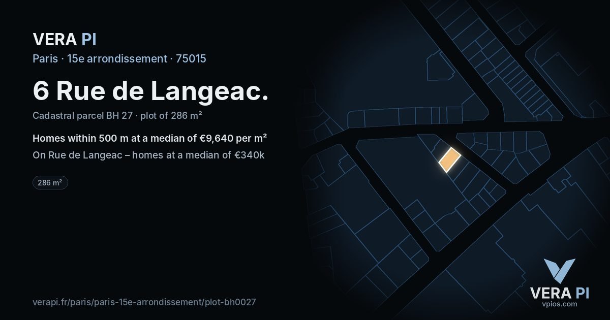6 Rue de Langeac, 15e arrondissement at night – the plot lit, the parcels around coloured by the prices near them