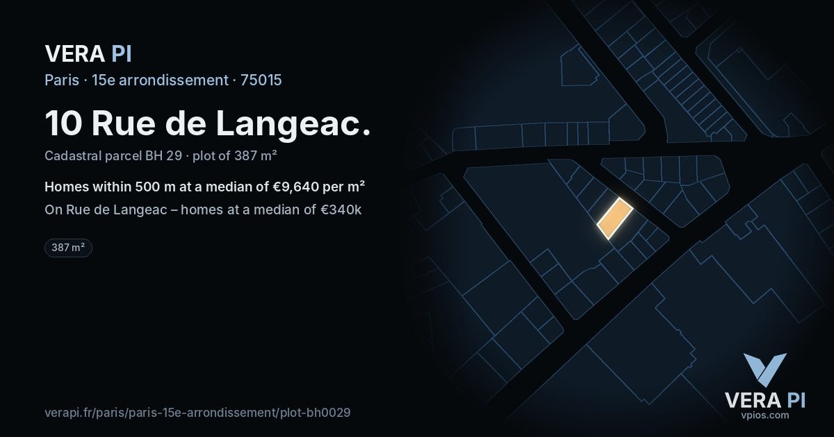 10 Rue de Langeac, 15e arrondissement at night – the plot lit, the parcels around coloured by the prices near them