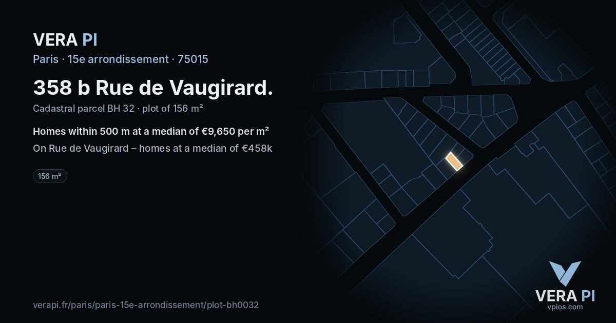 358 b Rue de Vaugirard, 15e arrondissement at night – the plot lit, the parcels around coloured by the prices near them