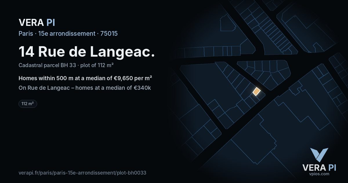 14 Rue de Langeac, 15e arrondissement at night – the plot lit, the parcels around coloured by the prices near them