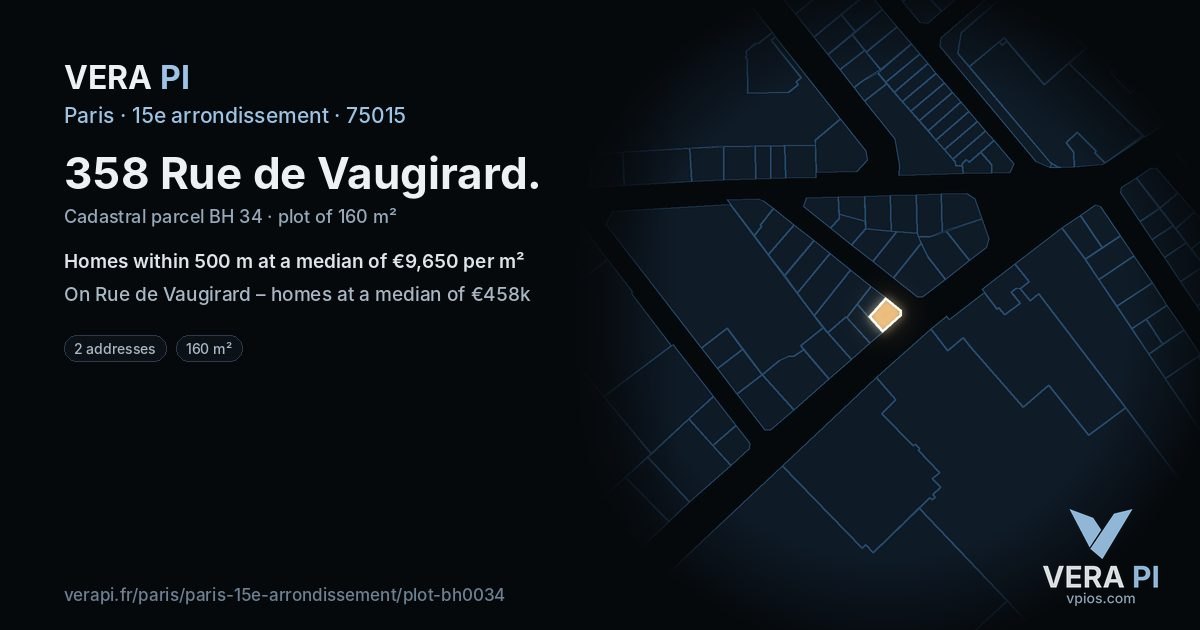 358 Rue de Vaugirard, 15e arrondissement at night – the plot lit, the parcels around coloured by the prices near them