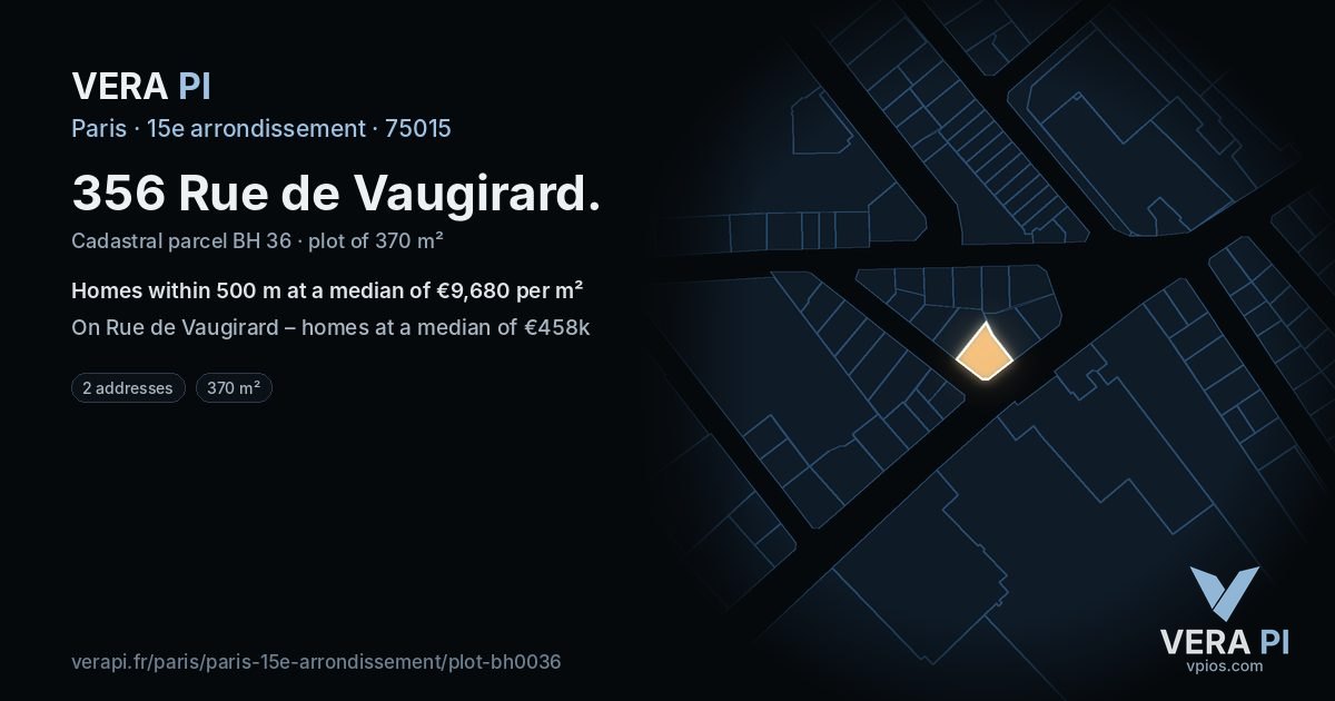 356 Rue de Vaugirard, 15e arrondissement at night – the plot lit, the parcels around coloured by the prices near them