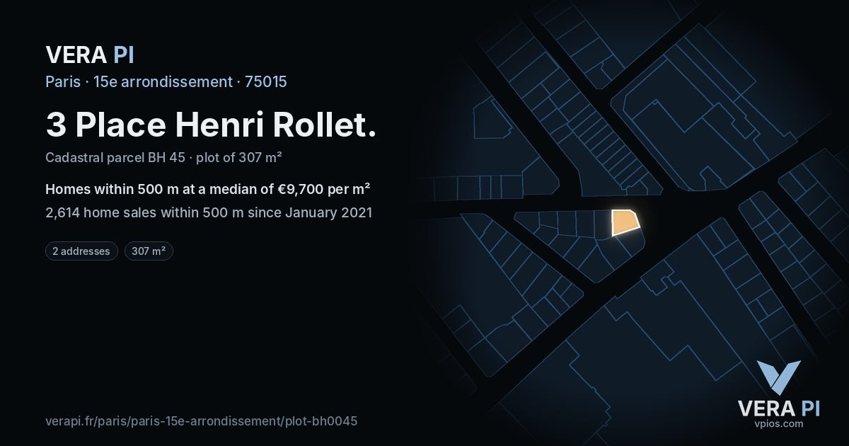 3 Place Henri Rollet, 15e arrondissement at night – the plot lit, the parcels around coloured by the prices near them