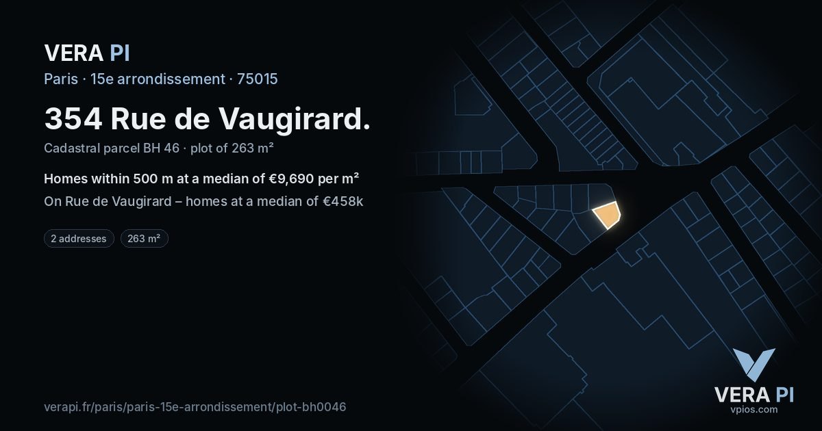 354 Rue de Vaugirard, 15e arrondissement at night – the plot lit, the parcels around coloured by the prices near them