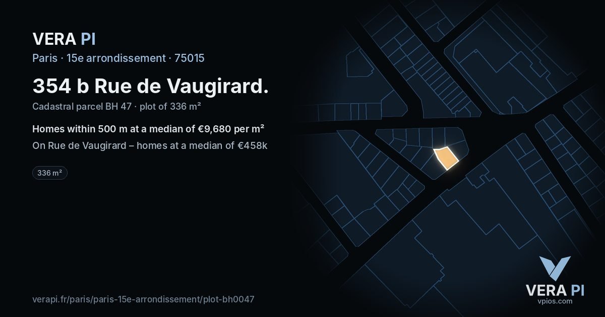 354 b Rue de Vaugirard, 15e arrondissement at night – the plot lit, the parcels around coloured by the prices near them