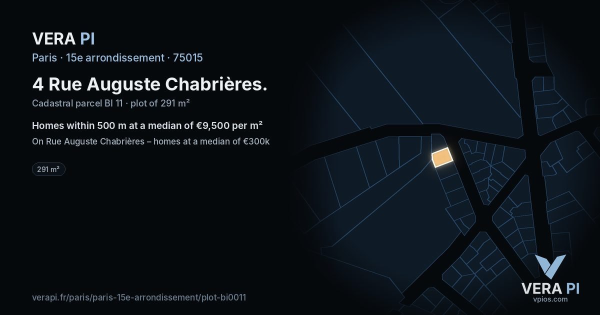 4 Rue Auguste Chabrières, 15e arrondissement at night – the plot lit, the parcels around coloured by the prices near them