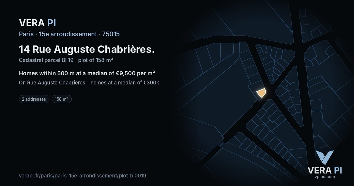 14 Rue Auguste Chabrières, 15e arrondissement at night – the plot lit, the parcels around coloured by the prices near them
