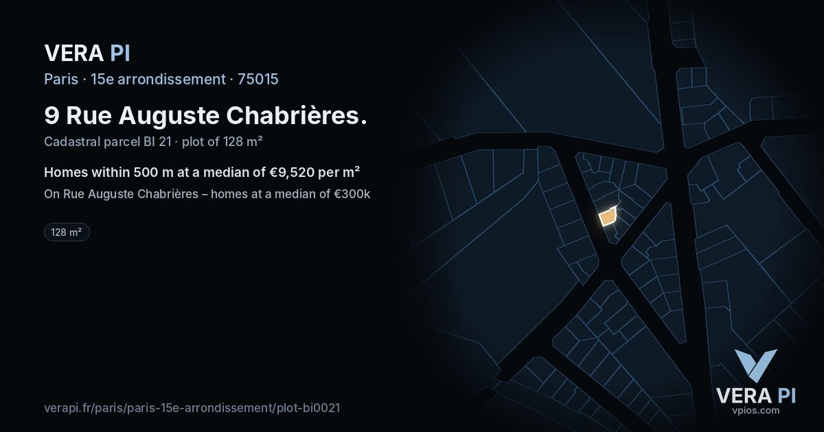 9 Rue Auguste Chabrières, 15e arrondissement at night – the plot lit, the parcels around coloured by the prices near them