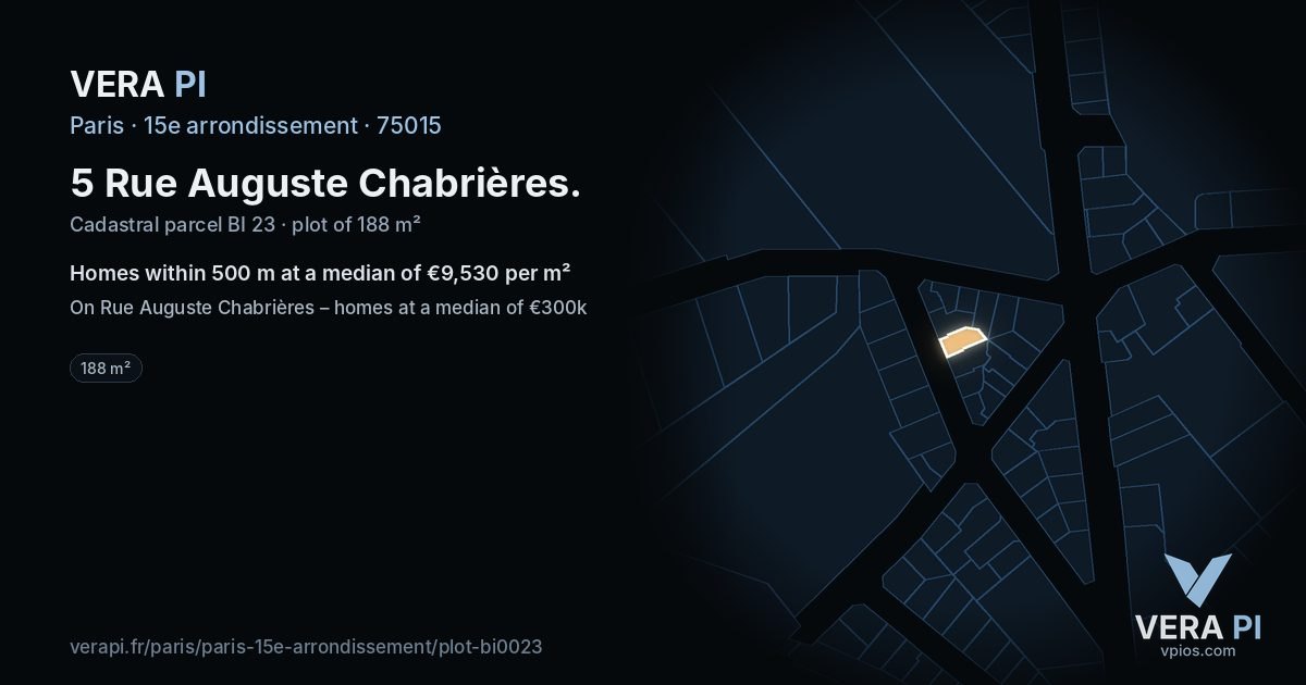5 Rue Auguste Chabrières, 15e arrondissement at night – the plot lit, the parcels around coloured by the prices near them