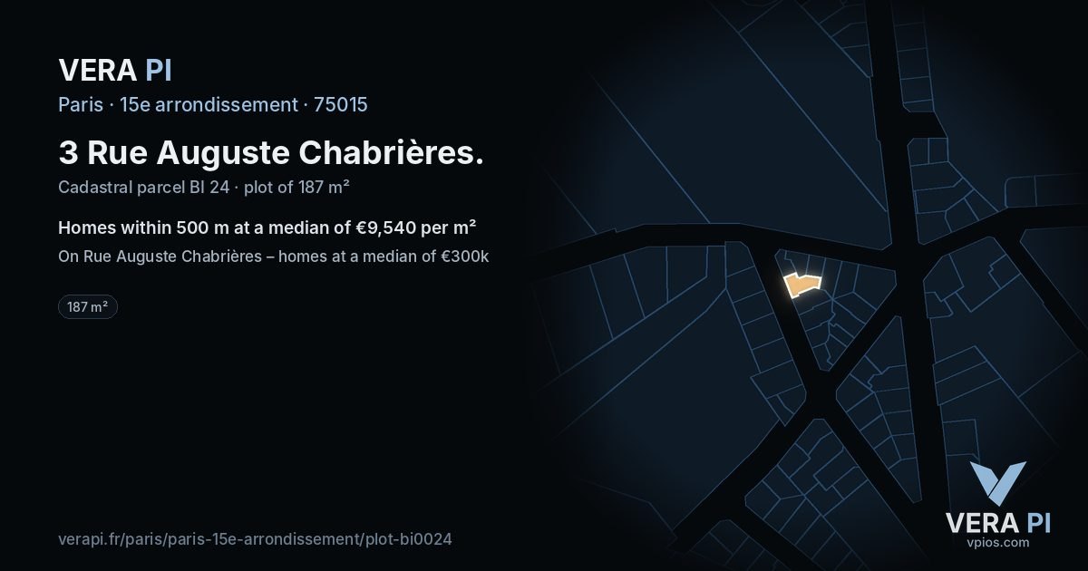 3 Rue Auguste Chabrières, 15e arrondissement at night – the plot lit, the parcels around coloured by the prices near them