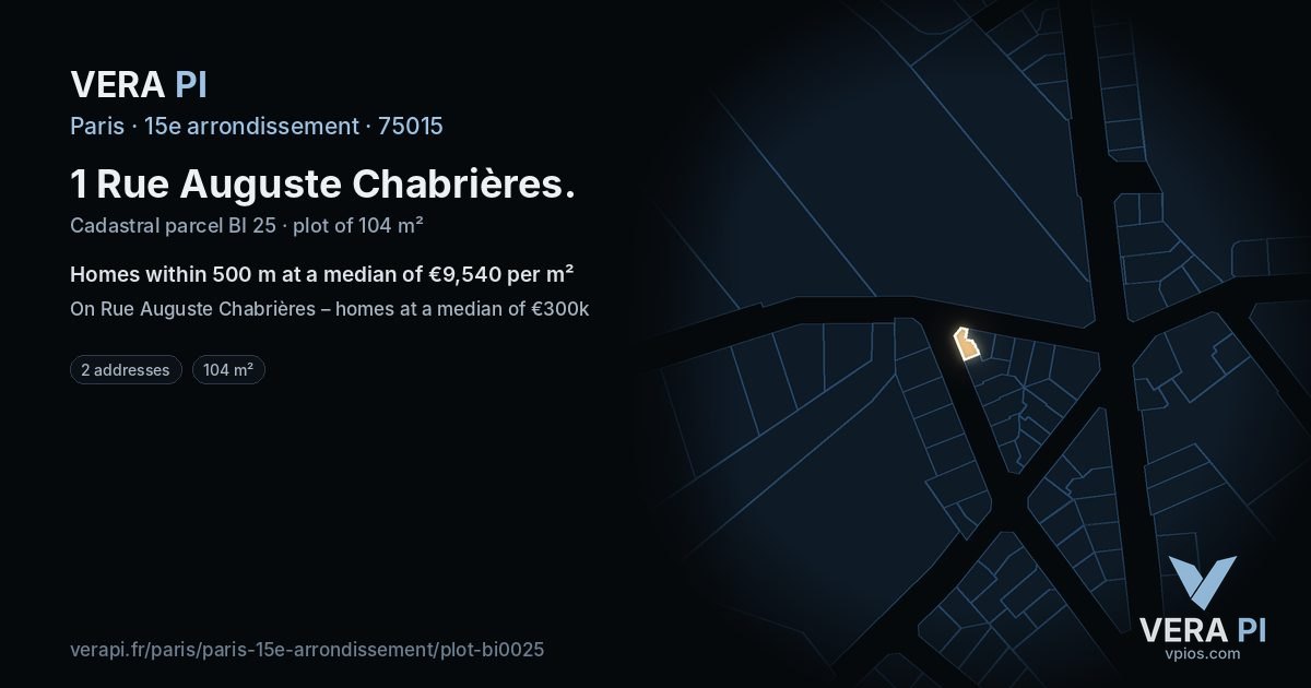 1 Rue Auguste Chabrières, 15e arrondissement at night – the plot lit, the parcels around coloured by the prices near them