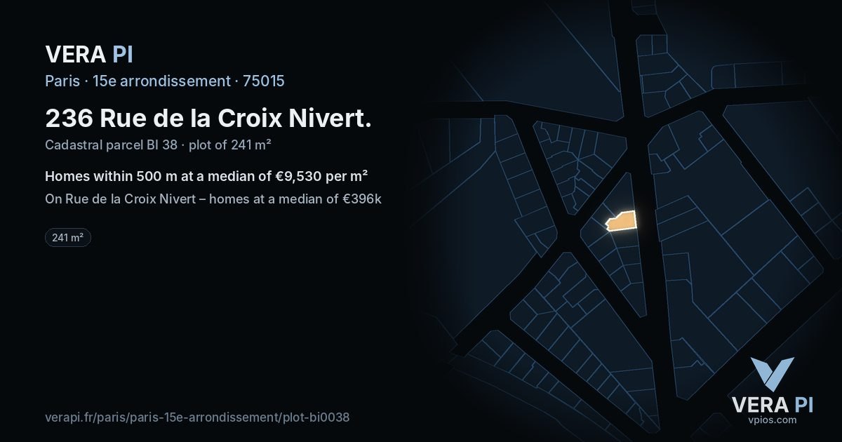 236 Rue de la Croix Nivert, 15e arrondissement at night – the plot lit, the parcels around coloured by the prices near them