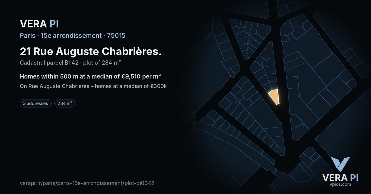 21 Rue Auguste Chabrières, 15e arrondissement at night – the plot lit, the parcels around coloured by the prices near them