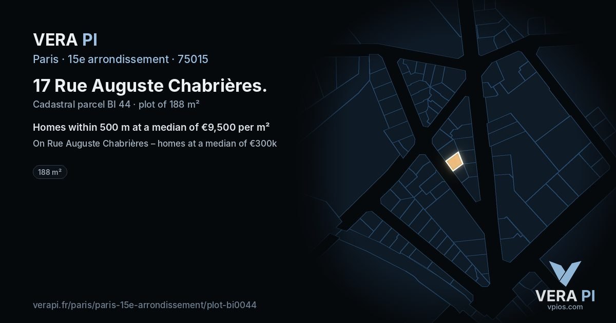 17 Rue Auguste Chabrières, 15e arrondissement at night – the plot lit, the parcels around coloured by the prices near them