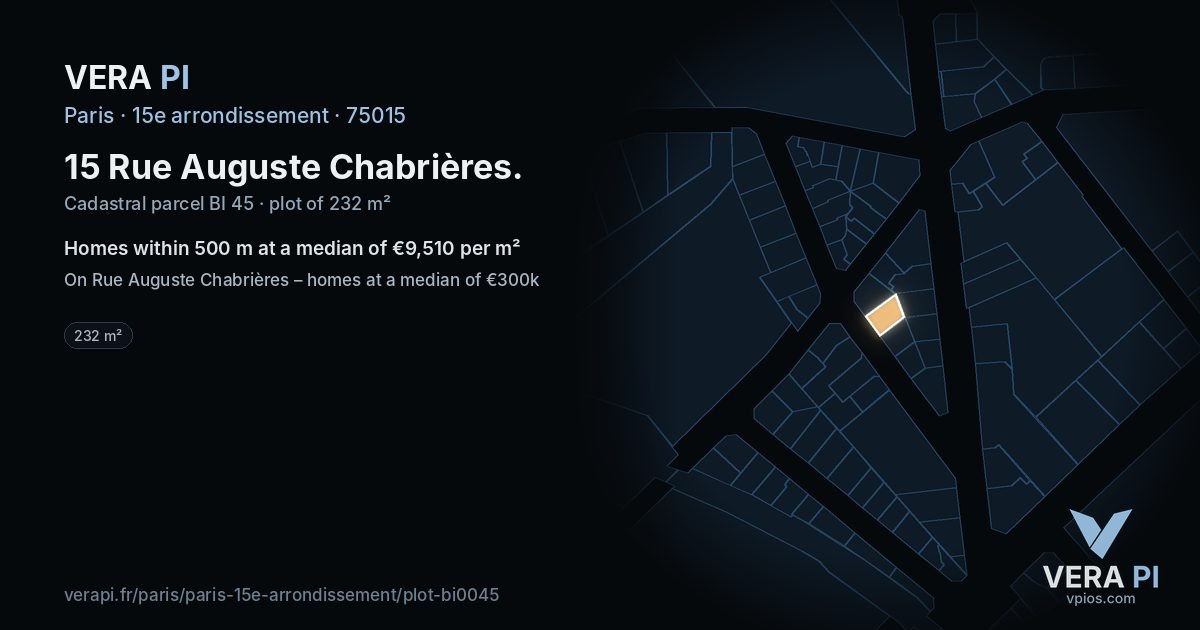 15 Rue Auguste Chabrières, 15e arrondissement at night – the plot lit, the parcels around coloured by the prices near them