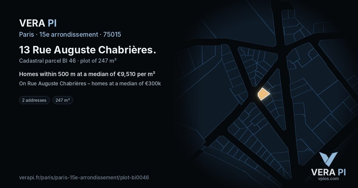 13 Rue Auguste Chabrières, 15e arrondissement at night – the plot lit, the parcels around coloured by the prices near them