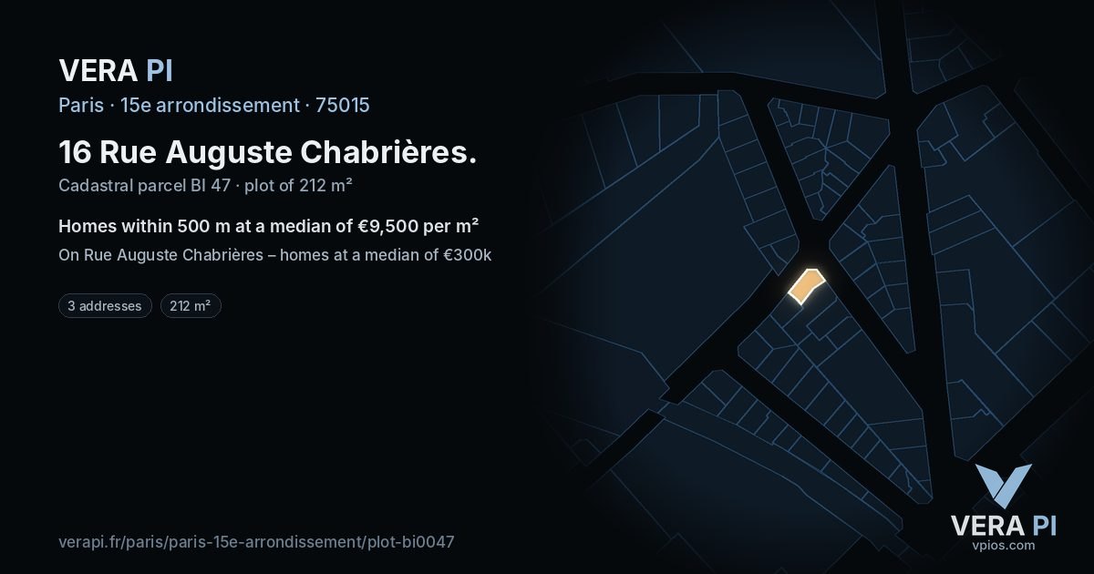 16 Rue Auguste Chabrières, 15e arrondissement at night – the plot lit, the parcels around coloured by the prices near them