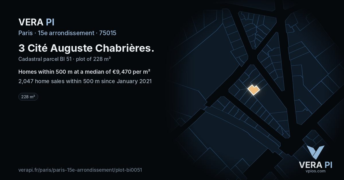 3 Cité Auguste Chabrières, 15e arrondissement at night – the plot lit, the parcels around coloured by the prices near them