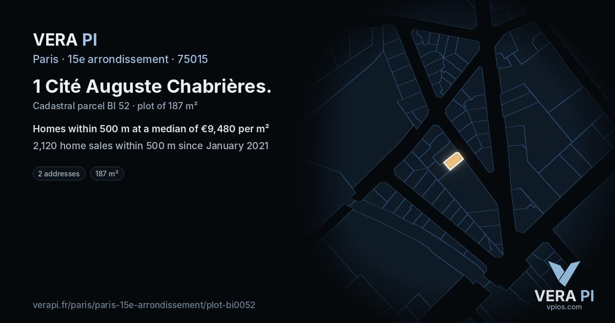 1 Cité Auguste Chabrières, 15e arrondissement at night – the plot lit, the parcels around coloured by the prices near them