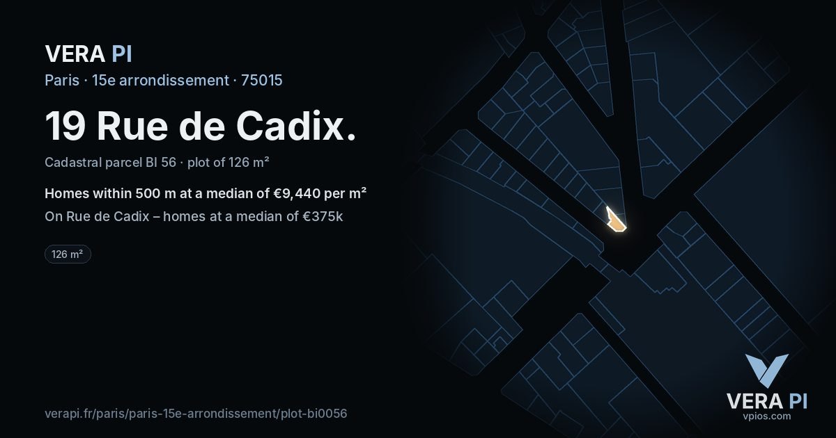 19 Rue de Cadix, 15e arrondissement at night – the plot lit, the parcels around coloured by the prices near them